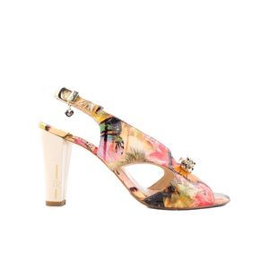 Excellent Renzoni Floral Leather High-Heeled Slingback Shoes Size 37